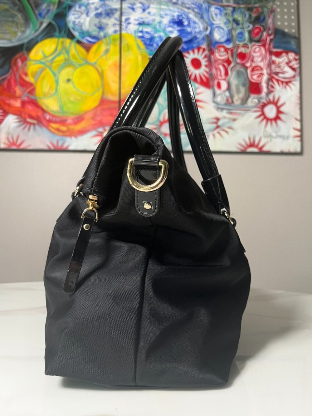Kate Spade New York Carmen Black Nylon & Patent Leather Satchel - Picture 4 of 14